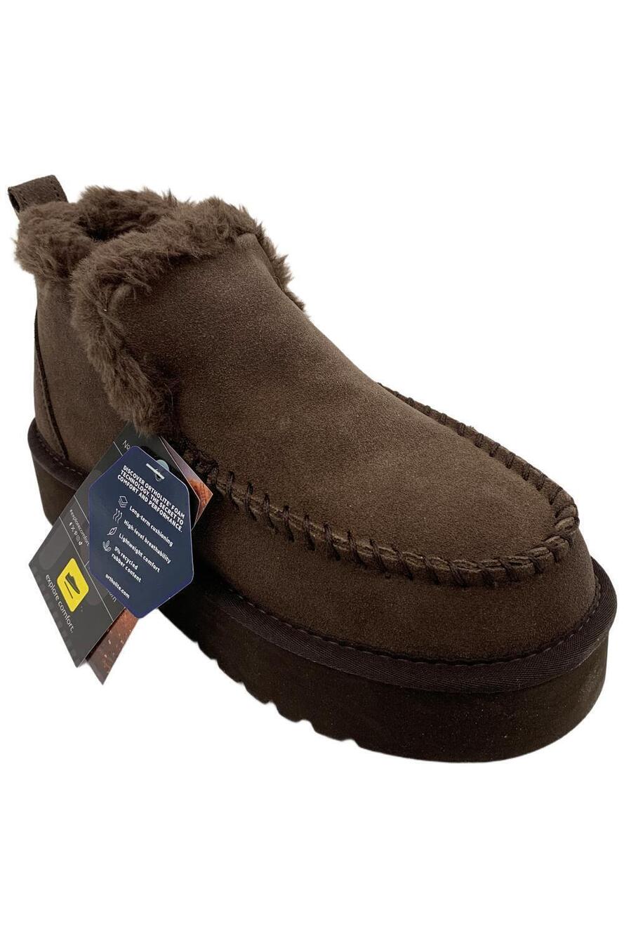 Mykos Women's Suede Platform Winter Boots Britt Chcolate - Medium